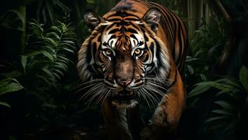 Tigre en el selva, 3d representación. computadora digital dibujo. foto