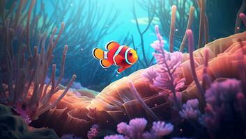 Clownfish in anemone coral reef photo