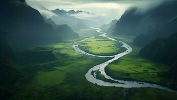 fantasía paisaje con río y montañas foto