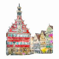Esslingen germany watercolor hand drawn illustration isolated on white background vector