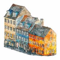 Copenhague Dinamarca acuarela mano dibujado ilustración aislado en blanco antecedentes vector
