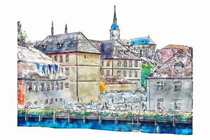 Bamberg germany watercolor hand drawn illustration isolated on white background vector