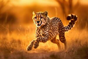 un leopardo corriendo en el salvaje. guepardo. generativo ai foto
