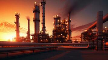 Crude oil refinery with pipeline system. Generative Ai photo