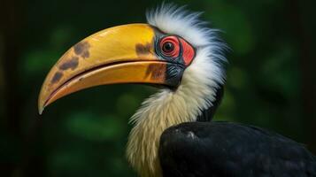 Knobbed Hornbill, Rhyticeros cassidix, from Sulawesi, Indonesia. Beautiful jungle hornbill in the wildlife. Generative Ai photo