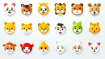 Set of cartoon faces expressions, face emojis, stickers, emoticons, cartoon funny mascot characters face set, Generative AI illustration photo