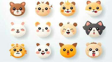 Set of cartoon faces expressions, face emojis, stickers, emoticons, cartoon funny mascot characters face set, Generative AI illustration photo