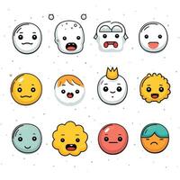 conjunto de dibujos animados caras expresiones, cara emojis, pegatinas, emoticonos, dibujos animados gracioso mascota caracteres cara colocar, generativo ai ilustración foto