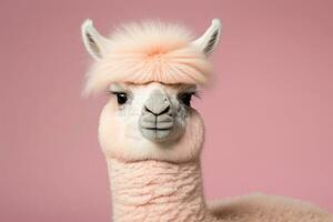 peculiar alpaca con un negrita rosado mohawk peinado foto