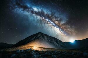 majestic mountain under a starry night sky photo