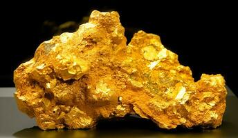 Gold is rare precious natural geological stone on gradient background in low key, isolate. AI generated. photo