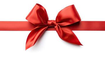 red satin ribbon and bow isolated on white background. Generative Ai photo