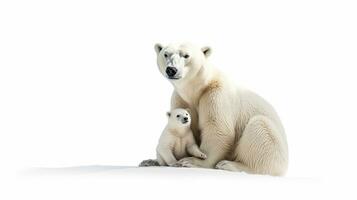 Polar bear with cub isolated on the white background. generative ai photo