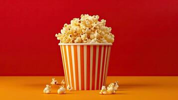 Popcorn isolated red background. Generative Ai photo