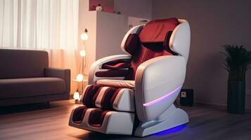 A Massage machine chair full body for relaxation, and helps to relieve pain and improve blood circulation. electric massage chair. Generative Ai photo
