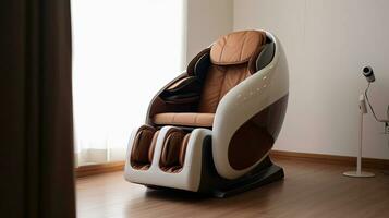 A Massage machine chair full body for relaxation, and helps to relieve pain and improve blood circulation. electric massage chair. Generative Ai photo