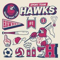 Sport Object Collection of Hawk Mascot Vintage Style vector