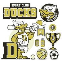 Duck Mascot and Sport Object Retro Style vector