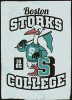 Cartoon Stork Sport Vintage College Shirt vector