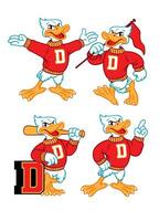 Vector Set of Duck Sport Mascot in Vintage Retro Hand Drawn Style