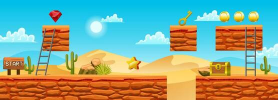 Game Level Background With Platforms And Items In Desert Scene vector