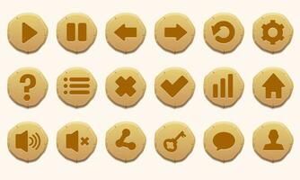 Set Of Button Icons UI Game in Stone Rock Style vector