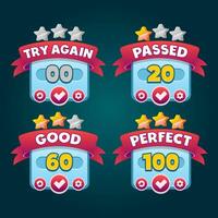 Game UI Boards With Perfect, Passed, Good, and Perfect Ratings vector