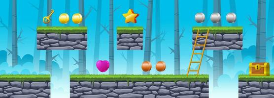 Forest Landscape Game Background With Platform And Game Asset vector