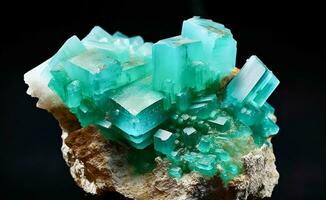 Aurichalcite is rare precious natural geological stone on gradient background in low key, isolate. AI generated. photo