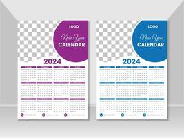 2024 pared calendario diseño, pared calandrar diseño modelo 2024, simple, limpio, pared calandrar 2024, todas en uno. vector