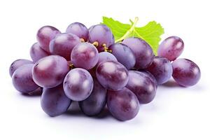 Fresh grapes with leaves isolated on white background. Generative Ai photo