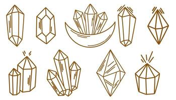 Line diamond jewels. Outline crystal gemstone. Contour gems. Faceted treasure brilliants. Natural minerals in hand drawn doodle sketch style. Vector doodle rocks set.