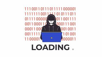 Cyber attacker typing on laptop line 2D loading animation. Fraudulent hacker spying on internet animated cartoon linear character 4K video loader motion graphic. IT protection download process gif