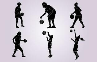 silhouettes and basketball vector set of players