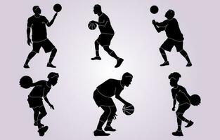 silhouettes and basketball vector set of players