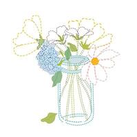 Spring wild flower embroidered line vector