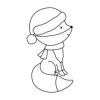 Cute fox in hat and scarf. Funny outline illustration for coloring book vector