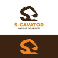 Letter S Excavator Backhoe Loader for Construction Logo vector