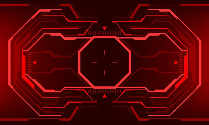 HUD sci-fi interface screen view red octagon geometric design virtual reality futuristic technology creative display vector