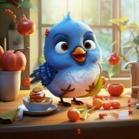 cute bird 3d cartoon on the table photo