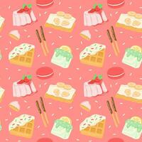 Vector seamless pattern with different desserts and sweets.