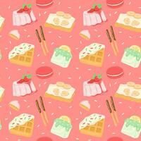 Vector seamless pattern with different desserts and sweets.