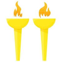 Set of golden goblets with fire vector