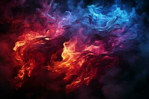 Blazing red and blue flames against blackness AI Generated photo