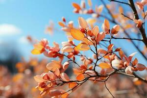Colorful autumn foliage under a blue sky, a breathtaking seasonal landscape AI Generated photo