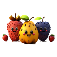 Free fruits png, cute funny fruit vegetable character, cartoon style, Ai Generative png