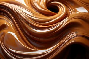 Sweet indulgence close-up view of a delightful melted chocolate swirl backdrop AI Generated photo