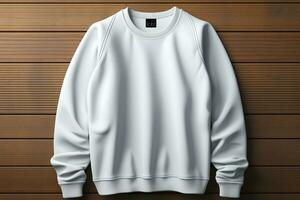 Men's blank sweatshirt, front view, wavy concept, white background AI Generated photo