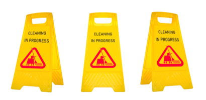 Mock up yellow warning sign with message Cleaning in progress png