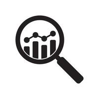 Analytic vector icon. Magnifying glass with bar chart. Business analysis icon. Marketing research symbol. Analysis of a growing chart icon.